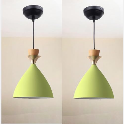 Image of Aluminium Hanging Bell Shade Light, Moss Green, Pack Of 2