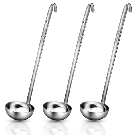 meekoo 3 Pieces Stainless Steel Ladle Soup Handle Ladle with Pouring Rim for Kitchen Cooking Soup Sauce (6 oz) Cover