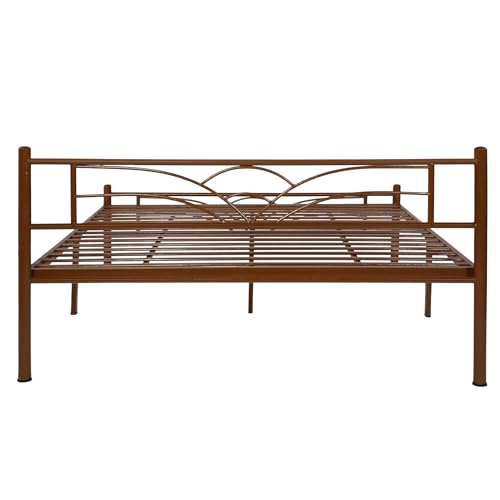 Image of Zyra Metal King Size Bed Without Storage | Wrought Iron Double Bed with Headboard & Footboard | Sturdy Powder Coated Platform Bed King Size Cot for BedroomLivingRoom Brown (75x72)