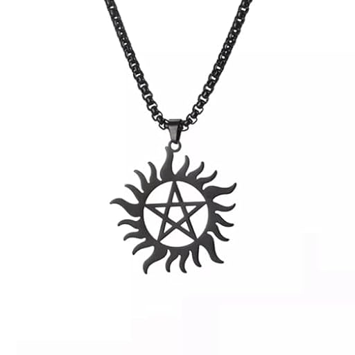 Collar del Símbolo Anti-Posesión de Sobrenatural, Defensa contra Demonios, Acero de Titanio Plateado y Negro, Joyería de Pentagrama Protectora para Hombres y Mujeres | Ya disponible en tu tienda friki favorita! En mundofriki.es!