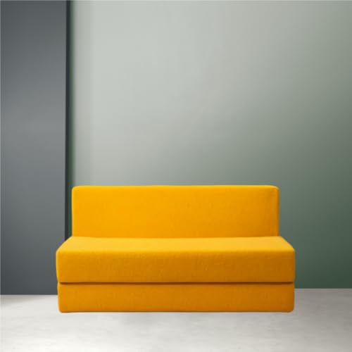 Image of PUM PUM 2-Seater Sofa Cum Bed | EPE Foam Foldable Mattress for Living Room & Guest Use,Yellow