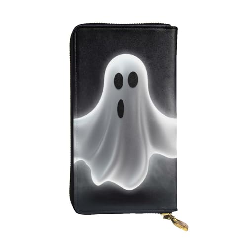 Black and Halloween Ghost Wallet for Men Women Long Purse Leather Clutch Large Business Handbag Travel Phone Holder Credit Card Holder Money Case with Zipper Leather Wallets Gift