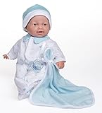 JC Toys- Muñeca La Baby de 28 cm tiene cuerpo blando y lavable, manta y chupete, azul, diseñada en España, +12 meses