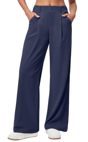 Ewedoos Wide Leg Pants Woman Stretchy Work Dress Pants Women Pull on Business Casual Slacks Trousers Fall Outfits 26'/28' Navy