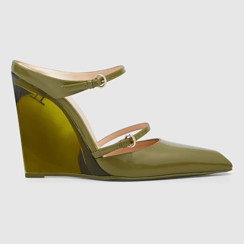 Goolita Clear Wedge Heels For Women, Closed Pointed Toe Mule Heels with Buckle Strap Sexy Backless Slip On Party Evening Shoes3