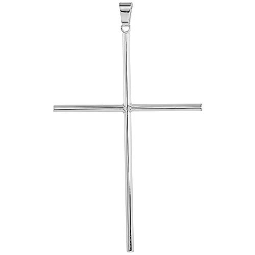 Sterling Silver Large Plain Cross Pendant for Men and Women Tubular High Polished 1 3/4-4.0 inches long