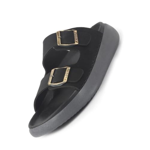 Image of FAUSTO Men Open Toe Buckle Strap Stitched Waterproof Sandals|Soft Cushioned Insole|Summer Slip-On Slipper|Perfect For Monsoon Rainy Season
