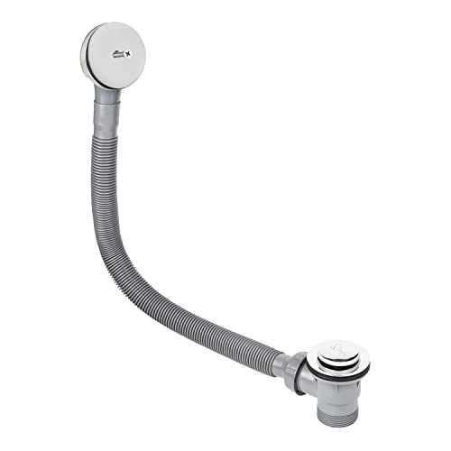 Ultra Chrome Click Clack Bath Waste & Overflow Kit 1.5 Inch Pop-Up Drain with ABS Piping Slotted/Unslotted Easy Install for Freestanding & Standard Baths