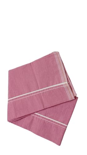Image of Pure Cotton Dhoti for Men (1.28 x 1.87 m) | Solid Panchalu with Varied Small Color Border | Kerala Cotton Veshti, Khadi Dhoti | Lightweight Pooja & Temple Wear