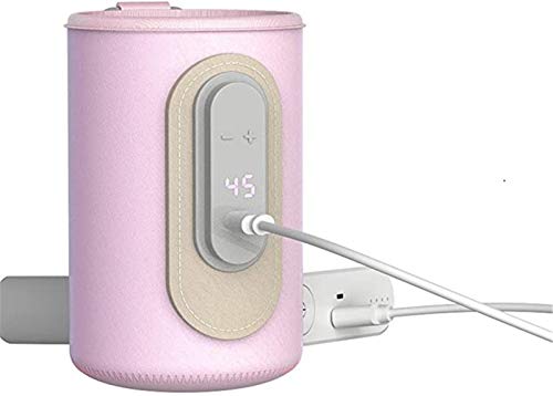 ボトルウォーマー 哺乳瓶ウォーマー 温乳器 ミルクヒーター LEDパネル 夜間授乳便利 調乳お湯を作る 離乳食を加熱 USB給電式 携帯型 軽量 5v2A 牛乳加熱バッグキャリア USBケーブル付き ピンク