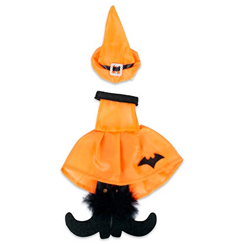 E-Living Halloween Wine Bottle Covers, Black & Orange Bat Cape W/Orange Witch Outfit #TOP1