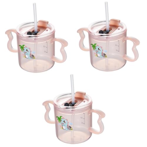 IWOWHERO 3個 ミルクカップ 子供用ストローカップ ウォーターカップ 計量ストローカップ ベビーストローカップ 幼児用スナックカップ 哺乳瓶 子供用ドリンクボトル シリカゲル ピンク