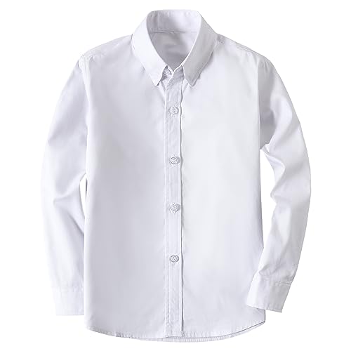 Image of Boys' Button Down Dress Shirts Kids Long Sleeve Solid Collared Uniform Shirt for Toddler Boy (Size 2T-20)