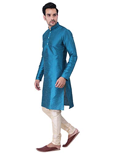 Image of Sadree Men's Silk Blend Mandrin Collor Full Sleeve Knee Length Indian Kurta Chudidar Pyjama Set