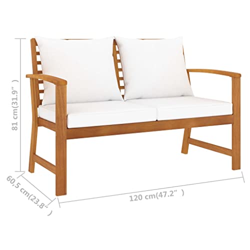 Banco de jardín de madera resistente con cojines blanco crema 3