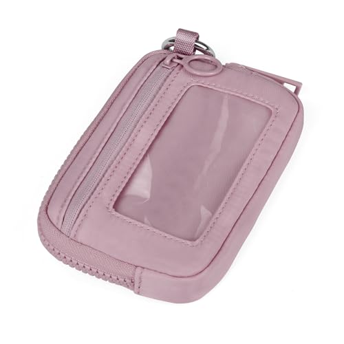 Image of The Iris Wallet Zipper Mini Coin Purse Keychain ID Holder Wallet | Zip Card Case with ID Window Purses for Women Mini Portable Keychain Wallet,Pink Cherub