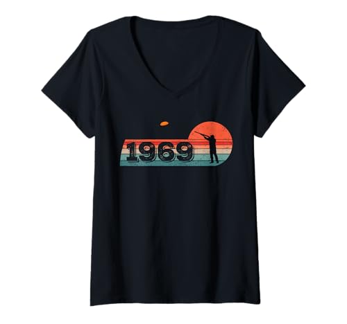 Damen Jahrgang 1969 Tontauben Geburtstagsshirts Tontaubenschießen T-Shirt mit V-Ausschnitt