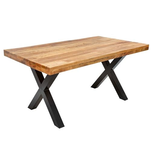 Riess Ambiente Massiver Esstisch Iron Craft 160cm Mangoholz Industrial Design mit X-Beinen Konferenztisch Tisch