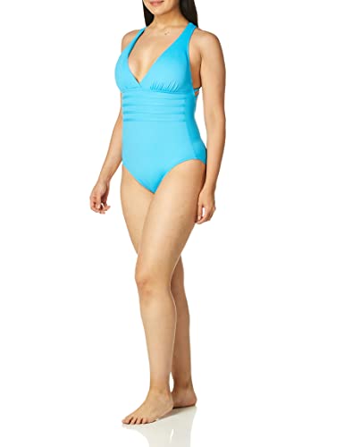 Image of La Blanca Women's Island Goddess Deep-V Strappy Back Mio One Piece Swimsuit with Tummy Toner