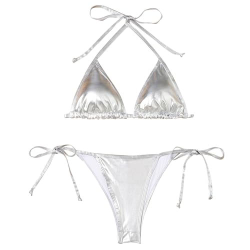 Maillot de bain 2 pieces triangle rembourre a cordes scintillantes pour l'ete