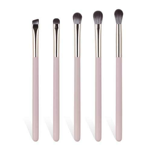Eye Makeup Brush Set, 5Pcs Professional Blending Eyeshadow Makeup Brushes with Synthetic & Wood Handle Angled Eyebrow Brush Cruelty-Free & Vegan for Liquid, Cream, Powder Concealer Brows Eye shadows