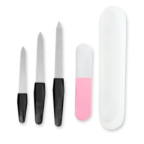 fKiZanthene Set di lime per unghie per manicure e pedicure, set di 4 lime per unghie con lima lucidante e strumento per cuticole per unghie naturali da usare a casa in bagno