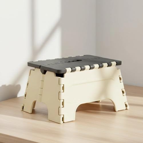 Image of 7 Inches Foldable Plastic Step Stool for Home & Kitchen, Portable Non-Slip Folding Stool, Heavy Duty Multipurpose Foot Rest for Bathroom, Office & Outdoor Use (Black-Ivory)