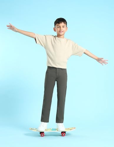 Image of U.S. Polo ASSN. Kids Trousers for Boys - Cotton Stretch Fabric, Mid-Rise Waist, Twill Weave Casual Trousers for Boys