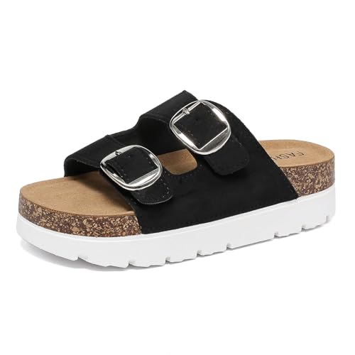 YUHITYGZGS Women’s Platform Sandals with Adjustable Double Buckle Cork Footbed, Non-Slip Open Toe Slides, Chunky Wedge Summer Shoes with Memory Foam Insole
