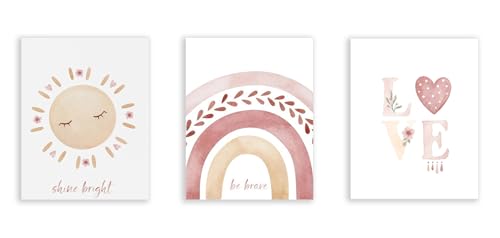 Affiche peinture murale sans cadre arc-en-ciel soleil rose style bohème