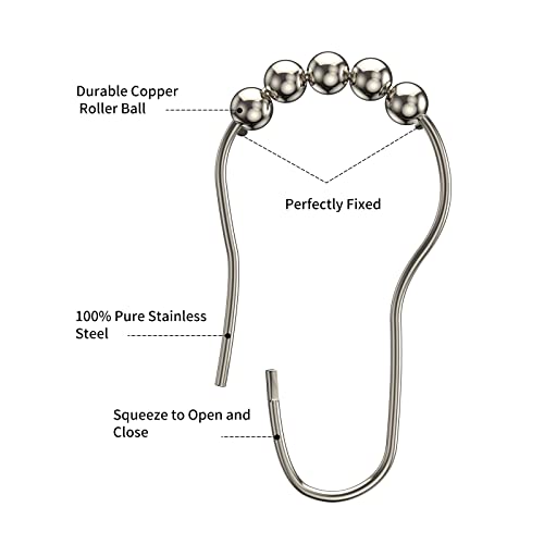 Shower Curtain Hooks Rings, Set Of 12, Stainless Steel Roller Rust-Resistant Balance Slide Anti-Drop Double Shower Hooks For Curtain Bathroom Shower Curtains - Matte Nickel #TOP4