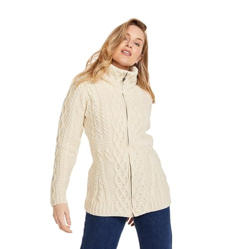 Image of Zippered Wool Cardigan with Full Neck by Aran Woollen Mills