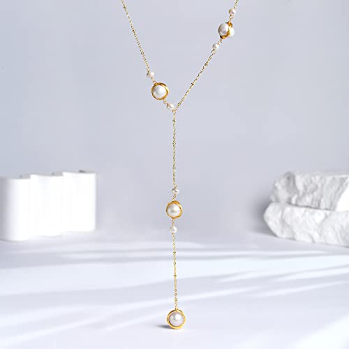 Baroque Freshwater Pearl Strand Long Shell Necklace 28’’ Gold For Women #TOP5