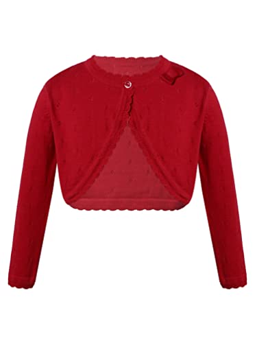 Jhaoyu Kids Girls Knit Long Sleeve One Button Bolero Shrugs Cardigan Sweater Cover-Up for Wedding Party Casual Dress