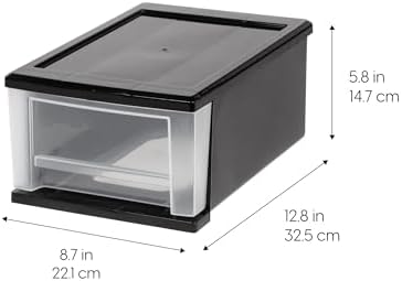 IRIS USA Plastic Stacking, Storage Organizer Unit with Sliding Drawer for Clothes Bedroom Kitchen Under Sink Pantry Craft Room Bathroom Dorm Office, 7 Qt. - 4 Pack, Black