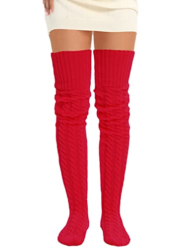 Image of Women's Thigh High Knitted Winter Boot Socks Vintage Extra Long Leg Warmer Over Knee High Stockings