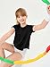 Haloumoning Girls Loose Athletic Shirts Short Sleeve Crop Tops Kids Quick Dry Gym Yoga Tees 5-14 Years Black