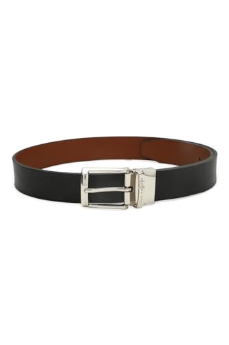 Image of Louis Philippe Men 100% Leather Shiny Nickel Buckle Formal Reversible Belt