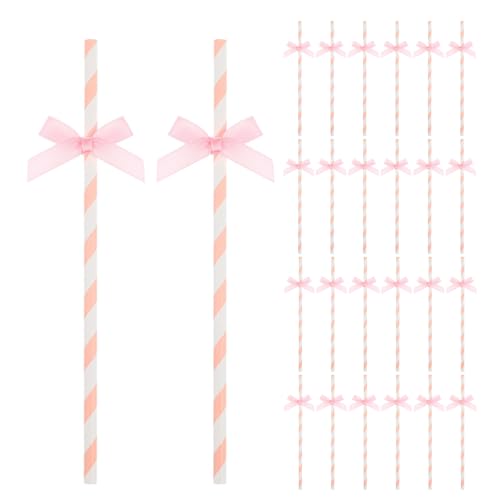 NOLITOY バレンタインデー用ストロー80本:8インチの面白い紙製ストロー(リボン付き)かわいい再利用可能、結婚式、誕生日、ブライダルシャワー、ベビーシャワー、紅茶、コーヒー、スムージーに最適