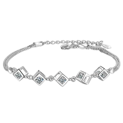 Bracelet cube Feng Shui en argent sterling pour femme avec perles géométriques