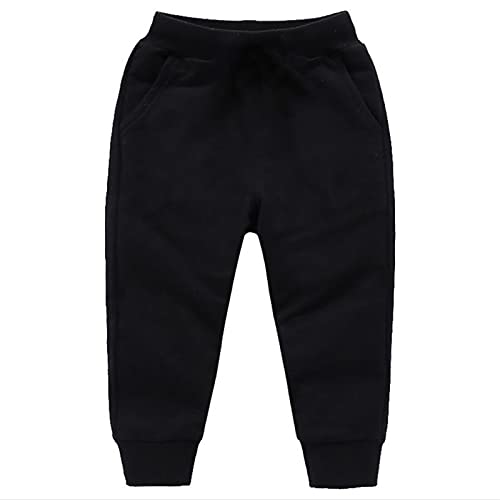 Baby Girls Boys Pants Toddler Cotton Pull on Jogger Kids Solid Elastic Waist Sweatpants Baggy (Black, 4-5 Years)2