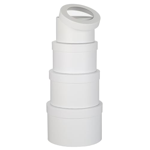 Lot de 4 boîtes cadeaux rondes avec couvercles transparents - Boîtes à fleurs blanches de tailles assorties - Boîtes cadeaux gigognes en carton pour...