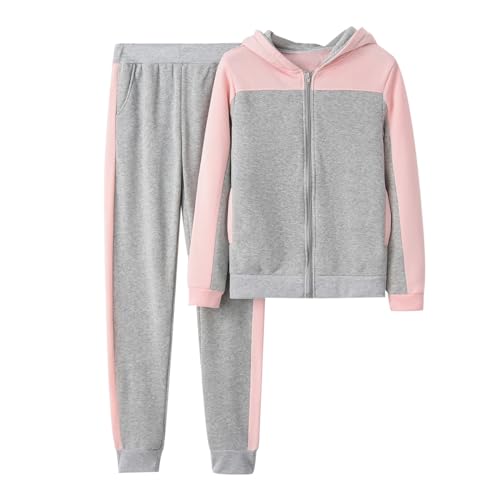 Two Piece Outfits for Women, Color Block Hooded Jackets and Workout Jogger Pants Sets Baggy Breathable Tracksuit Set