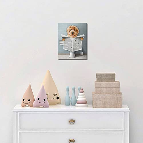 Dog On Toilet Reading Newspaper Wall Art Bathroom Decor Animal Canvas Prints Cute Dog Decor Artwork Living Room Decor Paintings For Wall Framed Home Decorations Picture Ready To Hang 8X10 Inch Drawpro #TOP4