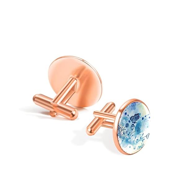 1 Pair Personalized cufflinks for men, Mens Cufflinks and Studs Cuff Links with Jewelry Box, Boys Cufflinks Shirt Accessories for Special Occasions Wedding Party Hand Drawn Blue Butterfly Flowers - Image 4