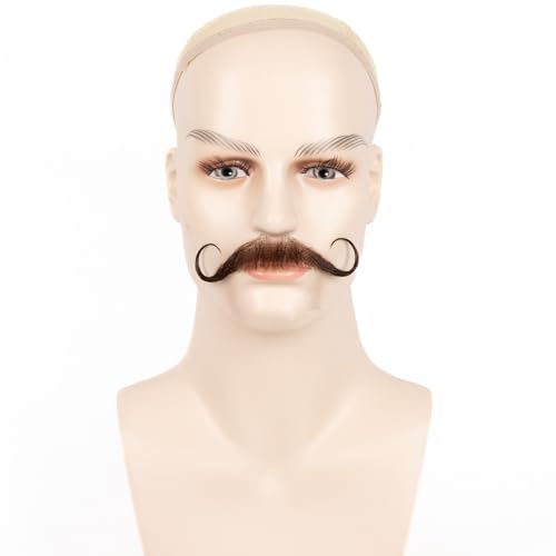 Fake Mustache Realistic Beard Human Hair Full Hand-tied Fake Facial Hair False Goatee Beards Brown Reusable Lace Invisible Fake Mustache for Halloween Drama Party Cosplay Makeup - Image 3