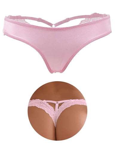 ohyeahlady Tangas Sexy para Mujer Encaje Talla Grande Bragas Transpirable Cintura Baja Cómodas Lencería Curvy Ropa Interior Divertida Elástica Underwear Sexy Lingerie For Women Rosa,XXL