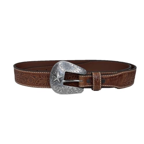 Tan Leather Belt with Floral Tooling for Men by Tony Lama