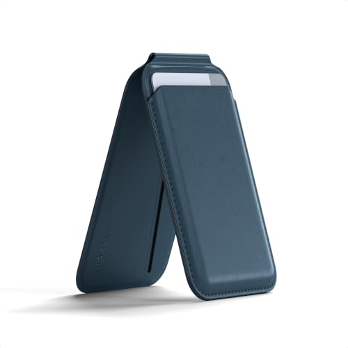 Satechi Magnetic Magsafe Wallet Double Flap Stand Card Holder 4 Slots with Front NFC Pass-Through Adjustable Phone Attachment for iPhone 17/16/15/14/13/12 Travel Accessory Dark Blue