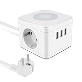 Jooheli Regleta Enchufes USB, Power Cube Enchufe con 3 USB Puertos y 2 Tomas Regleta Proteccion Sobretension, USB Enchufe de lámpara de noche regulable con interruptor para viajes, hogar y oficina